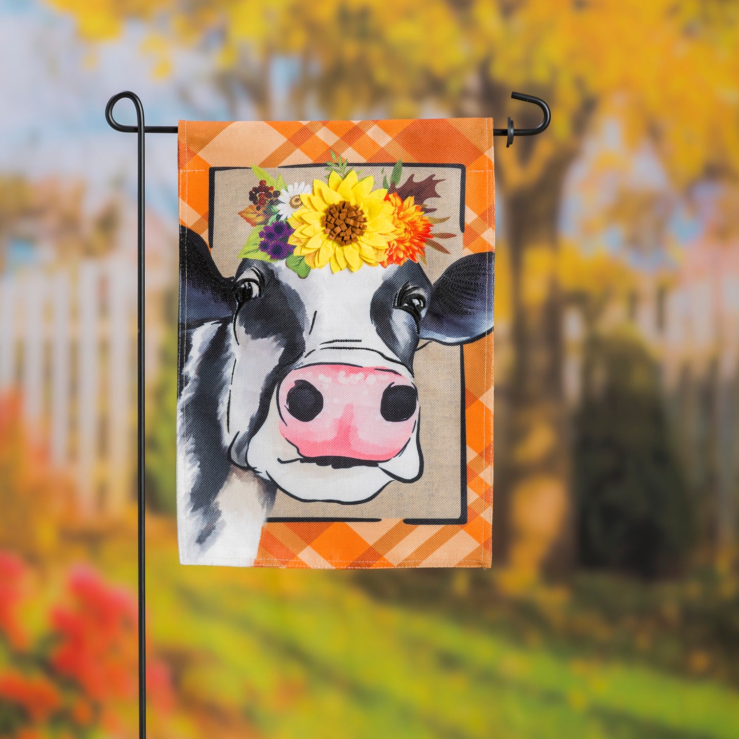 Fall Cow Burlap Garden Flag