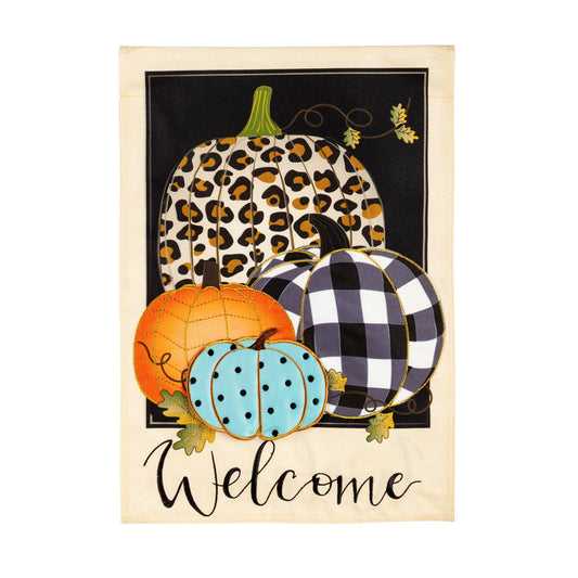 Mixed Print Pumpkins Linen Garden Flag