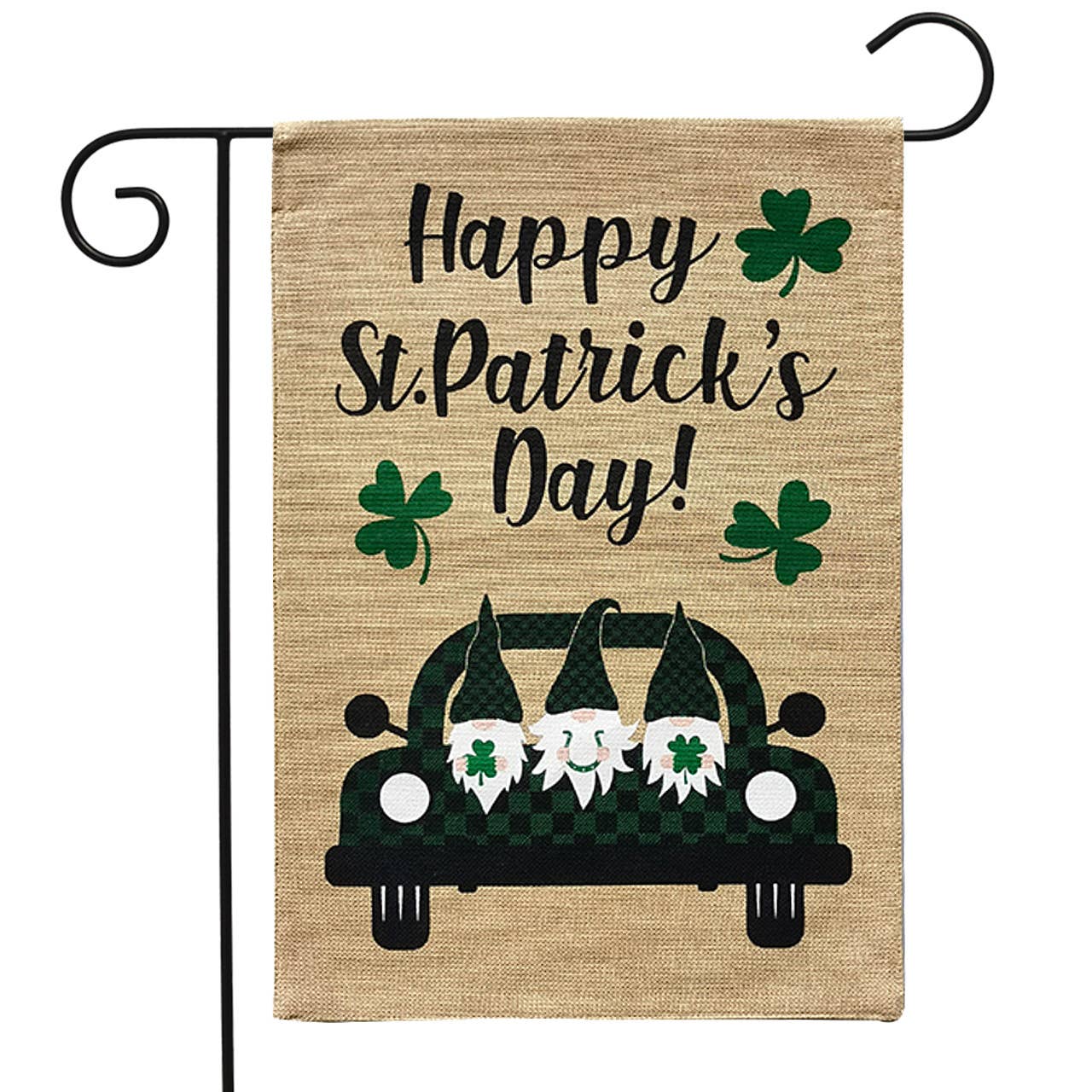 Happy St. Patrick's Gnomes Burlap Garden Flag