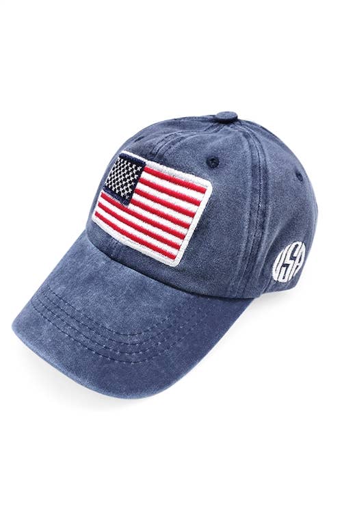 American Flag Embroidered Baseball Cap -Blue