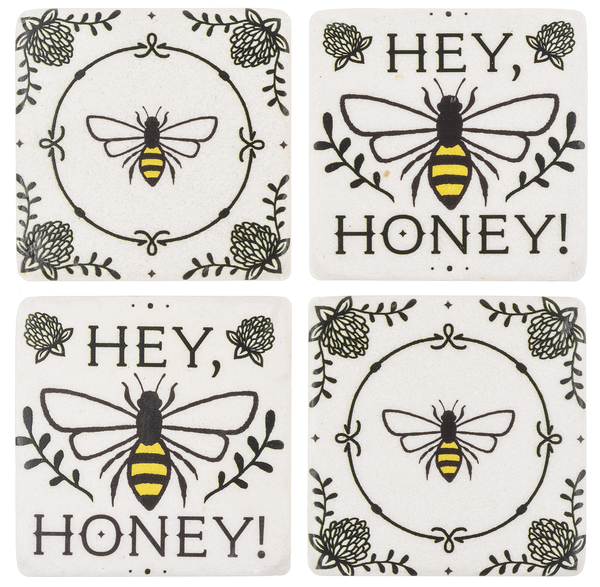 Hey Honey Bee Coasters set of 4