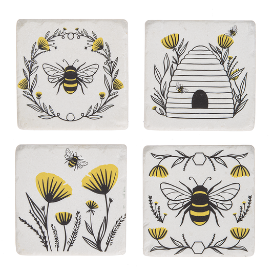 Bee & Floral Coasters set of 4