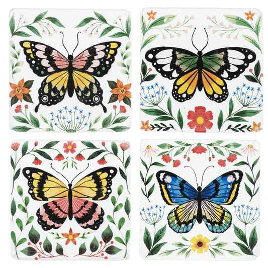 Butterfly and Flowers Coasters Set of 4