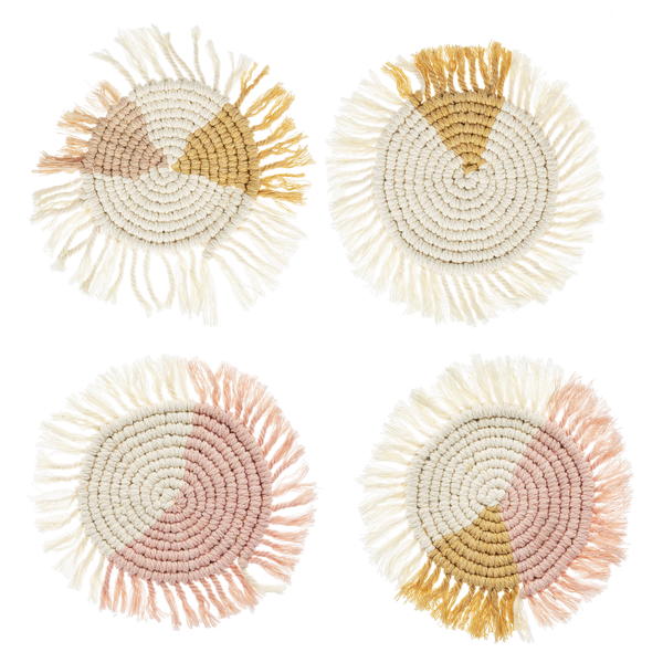 Macrame Color Block Fabric Coaster Set of 4