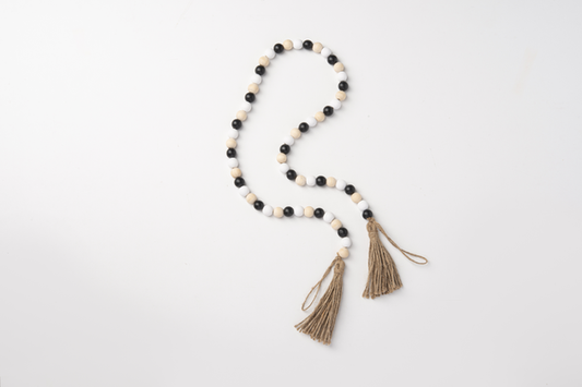 Black, White & Natural Tassled Bead Garland