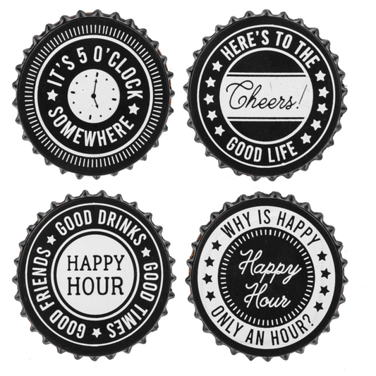 Happy Hour Bottle Cap Coasters - Set of 4