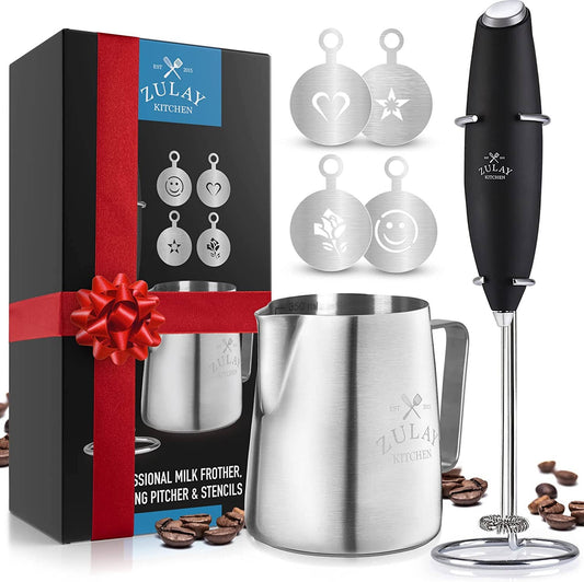 Zulay Milk Frother Complete Set - Frother Stencils & Pitcher